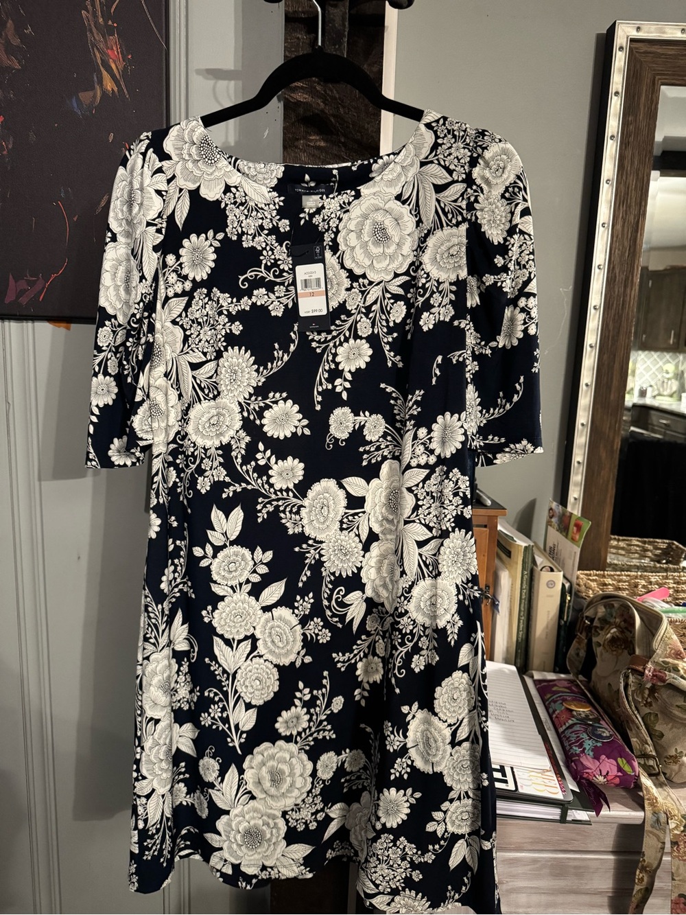 Tommy Hilfiger Navy and White Floral Midi Dress